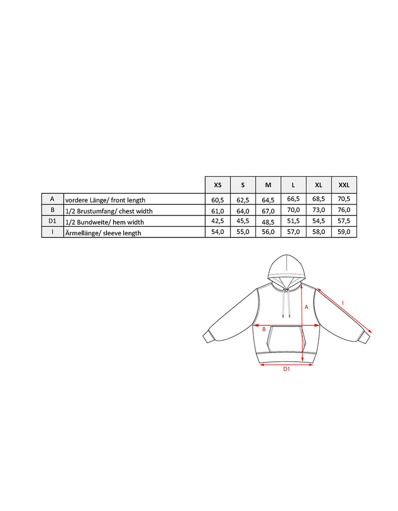 Maßtabelle Achterbahnhoodie